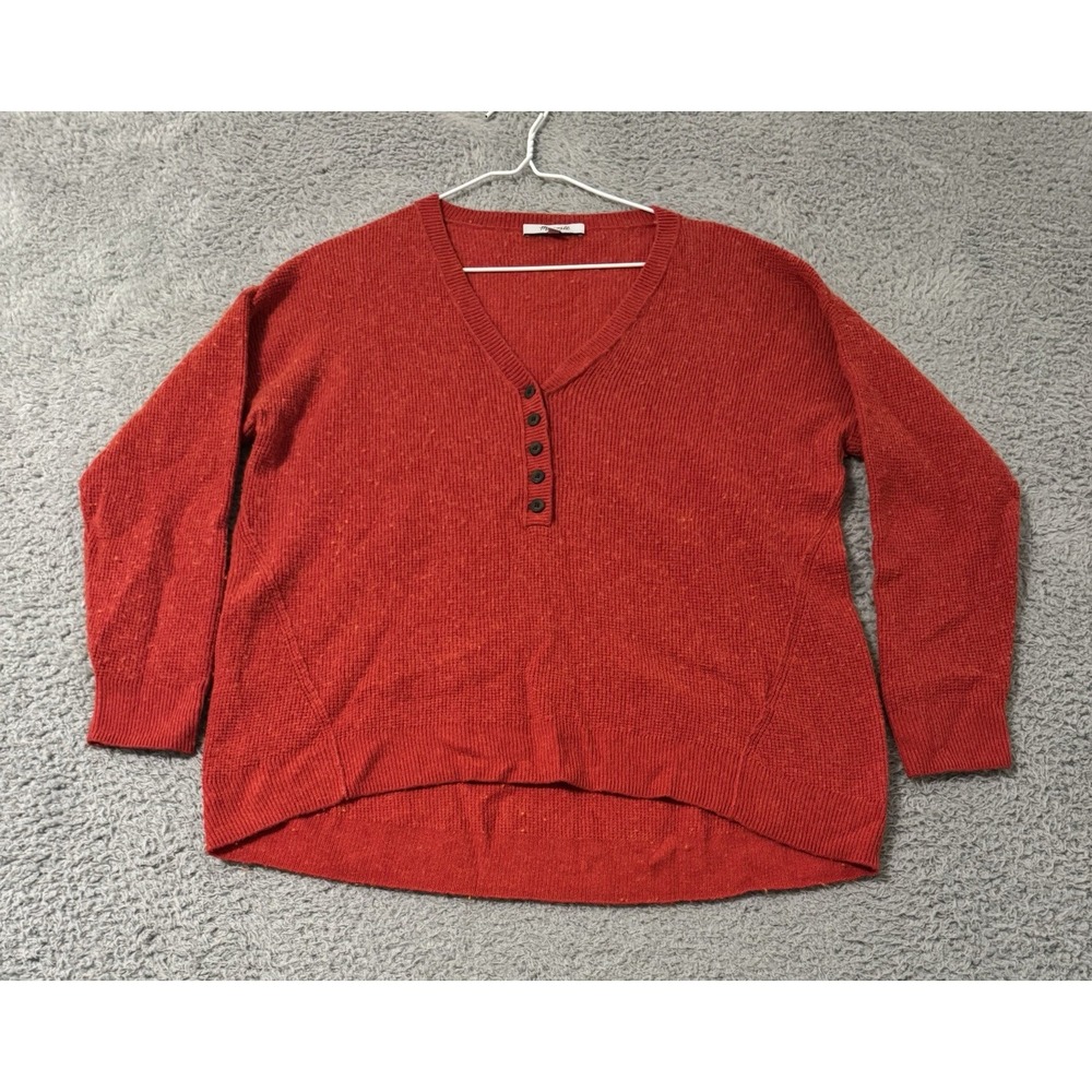 Madewell Women's Asherton Wool Red Waffle Knit Thermal Henley Sweater Size Small - Picture 1 of 9